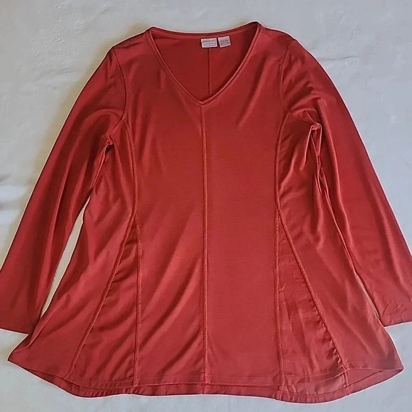 Women's Chico's Zynergy Woven Inset Tunic, Orange, Size 1= M 8/10 EUC - Picture 4 of 8